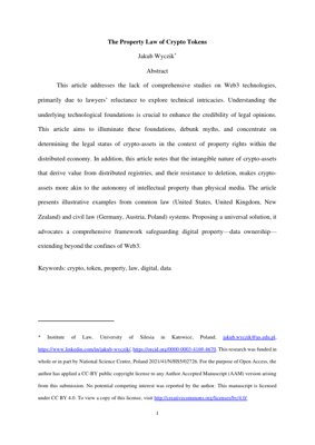 PDF Document Cover - The Property Law of Crypto Tokens: A Comprehensive Legal Framework